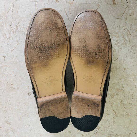 Bass Lowell Shoes Mens 10.5 Black Leather Loafers Kiltie Tassel Hand Stitched - Picture 10 of 10